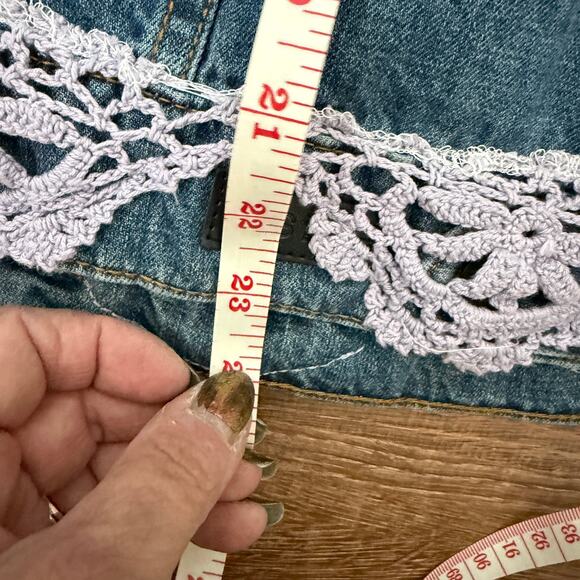 STS Blue Trucker Jacket Upcycled w/Styx Graphic & Crochet Details Size S - Picture 10 of 10